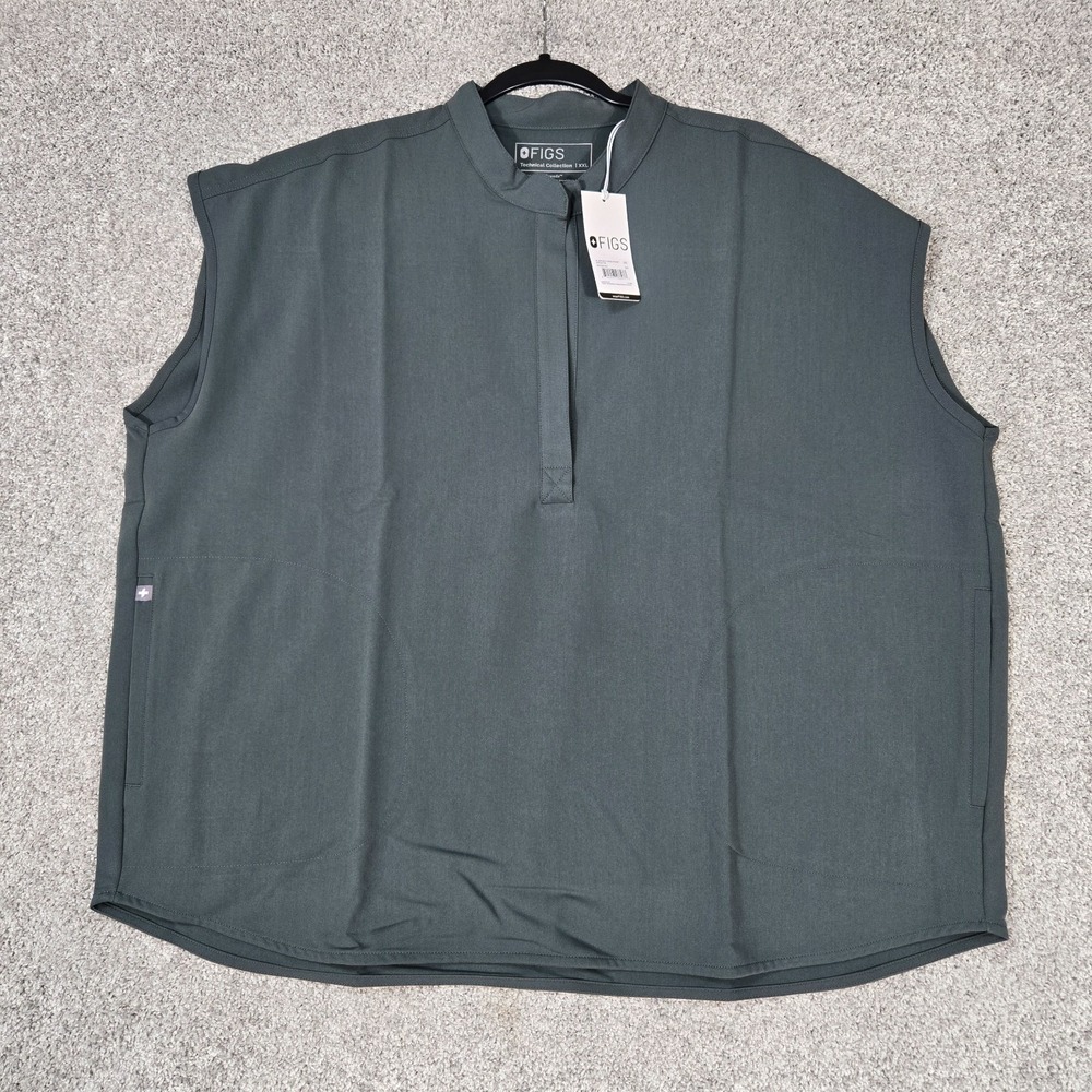Figs Women Scrub‎ Top 2XL Green/Gray Rafaela Oversized Sleeveless Nurse NEW